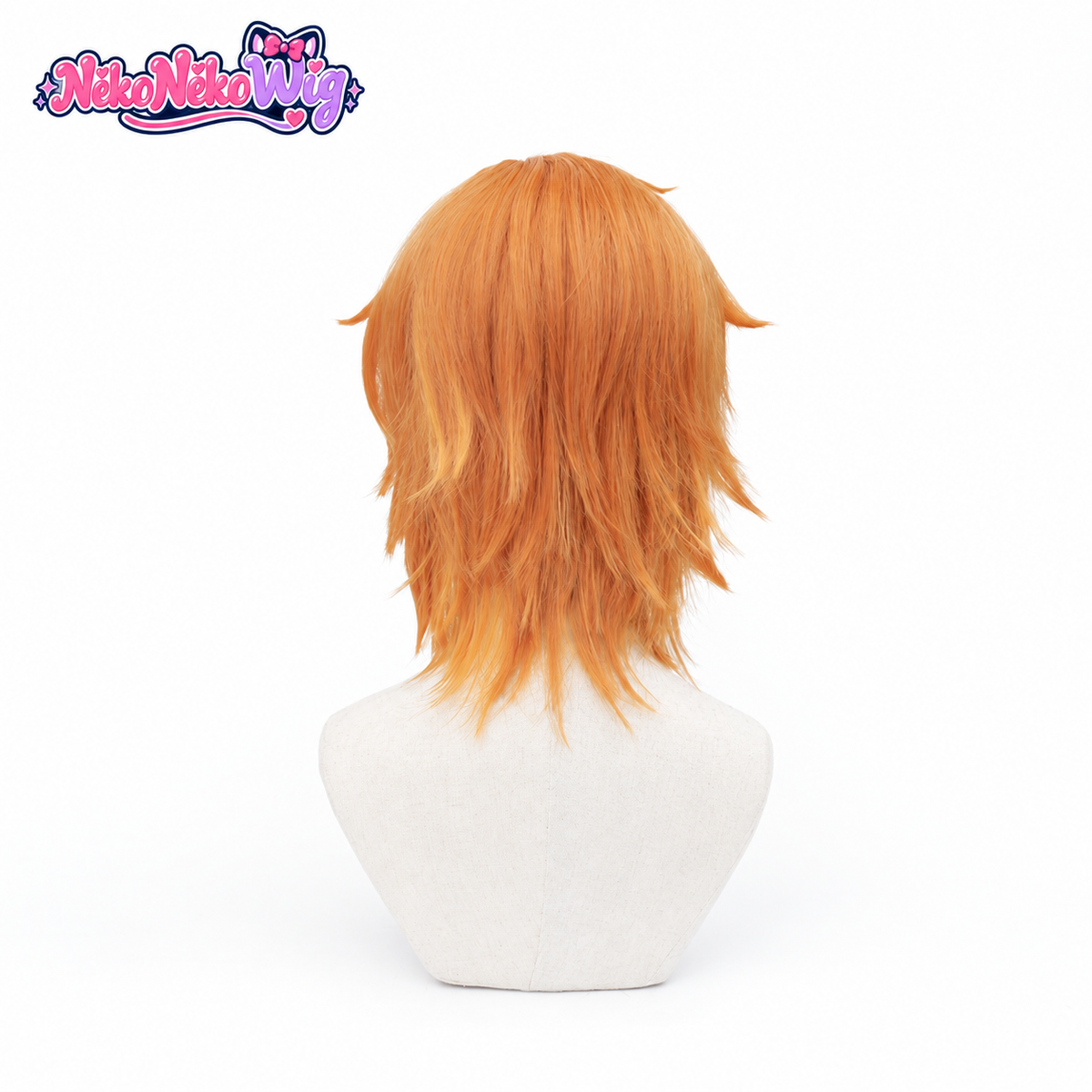 Akito Shinonome orange layered wig, back view
