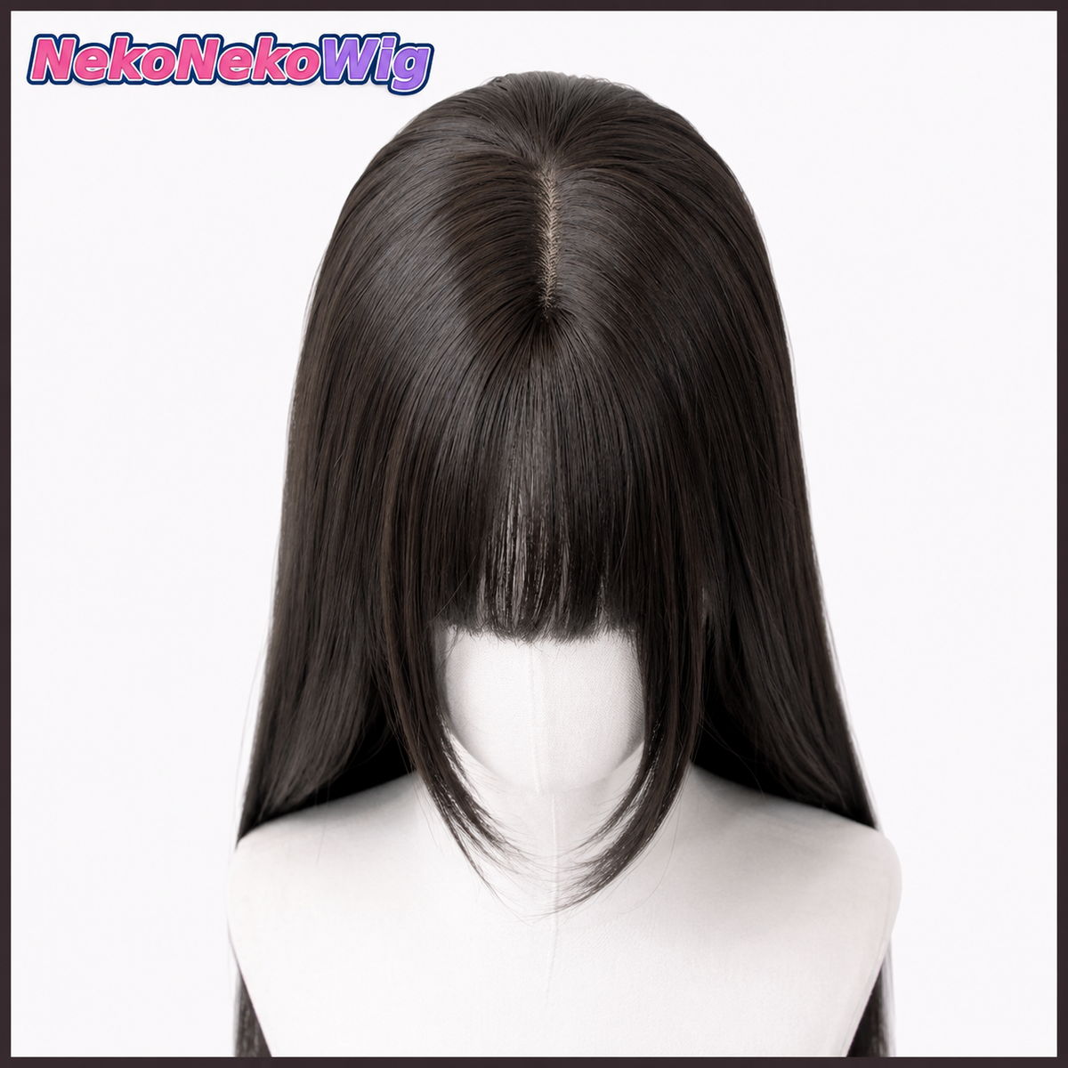 60cm Long Straight Cosplay Wig – Black Tea or Cool Brown Full-Head Style