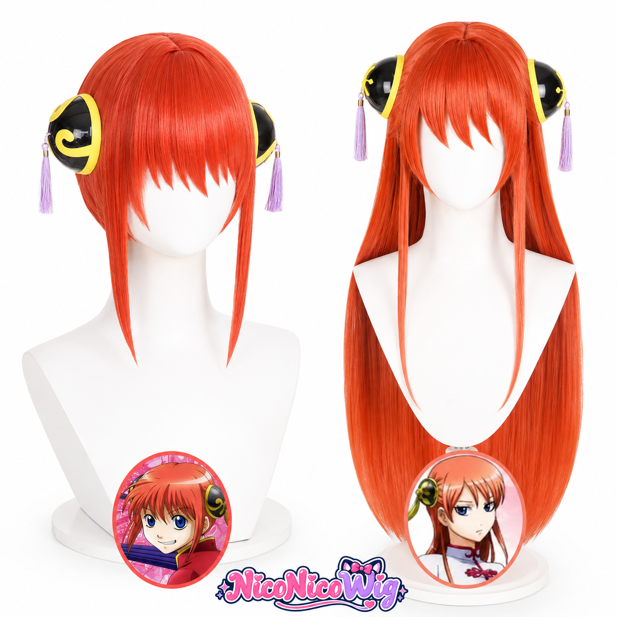 Kagura Cosplay Wig from Gintama  Orange Anime Wig with Hair Bun Accessories