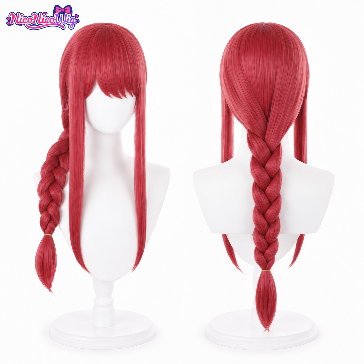 Chainsaw Man Makima Cosplay Wig  Rose Red Braided Wig with Face-Framing Layers