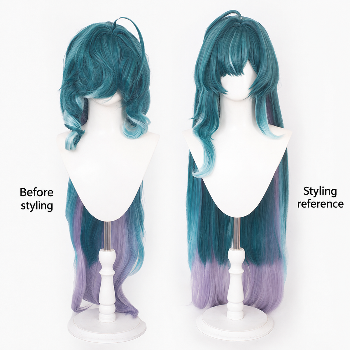 Genshin Impact Cosplay Wig - Long Teal and Lavender Ombre Hair