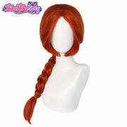Fiona-inspired auburn single-braid wig, front view on mannequin