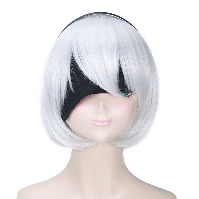 NieR:Automata 2B Cosplay Wig – White & Silver YoRHa No.2 Type B Style