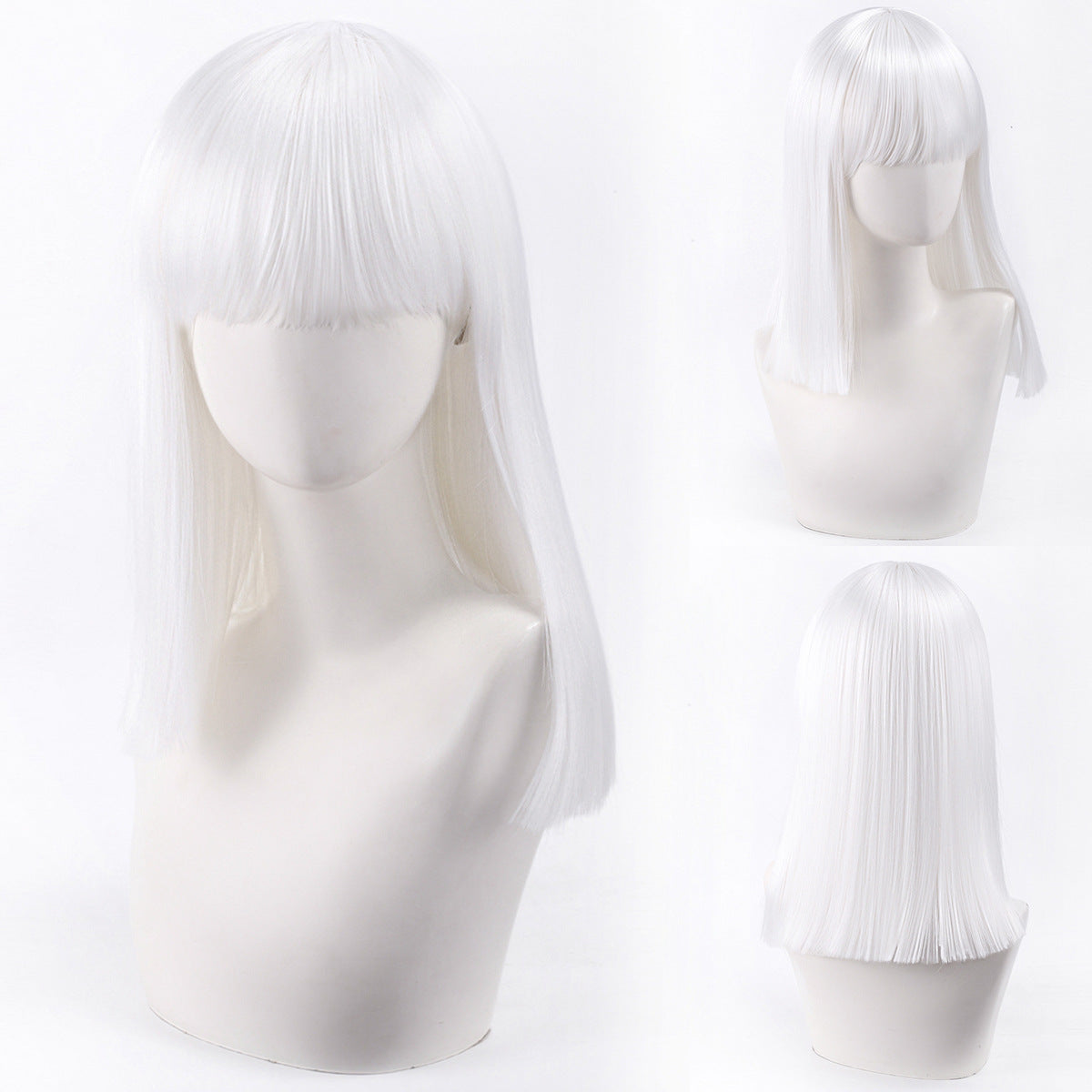 Short Bob Cosplay Wig – Multi-Color Straight Shoulder-Length Style with Blunt Bangs