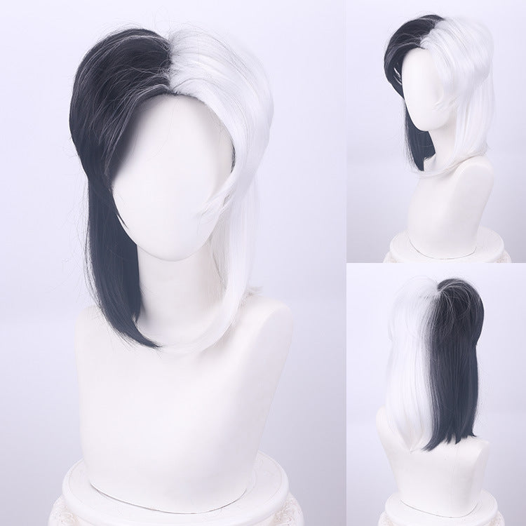 101 Dalmatians Cruella de Vil Cosplay Wig – Black & White Short Curly Style