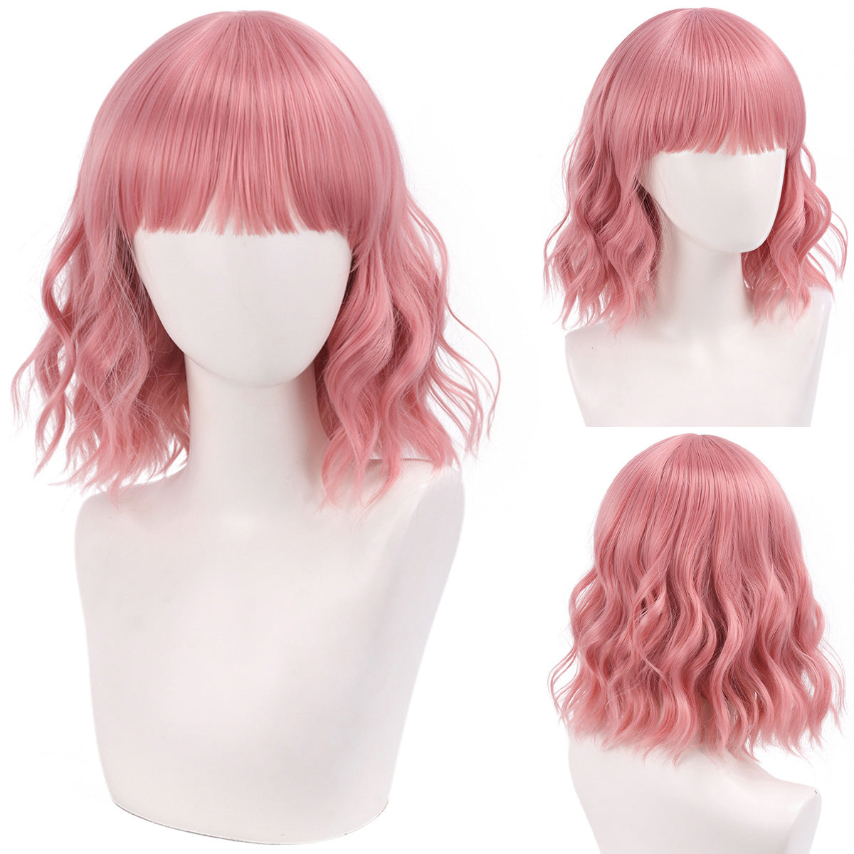Short Wavy Curly Cosplay Wig – Straight Bangs Multi-Color Styles