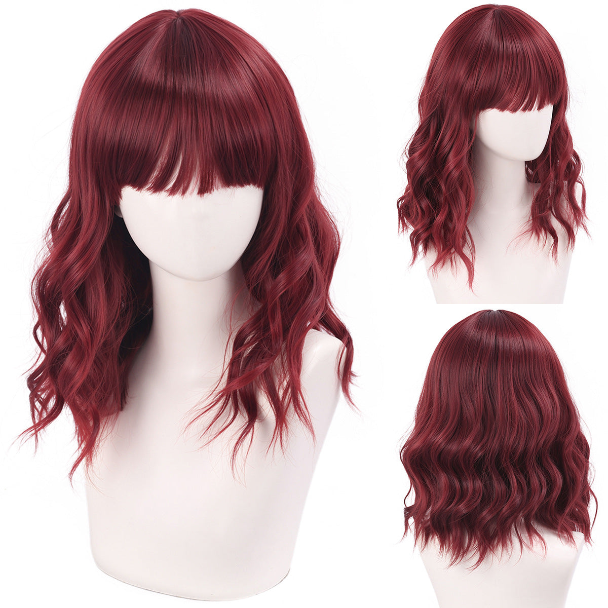 Short Wavy Curly Cosplay Wig – Straight Bangs Multi-Color Styles