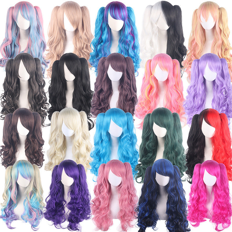 Lolita Long Curly Twin Ponytail Cosplay Wig – Clip-On Twin Tail Style