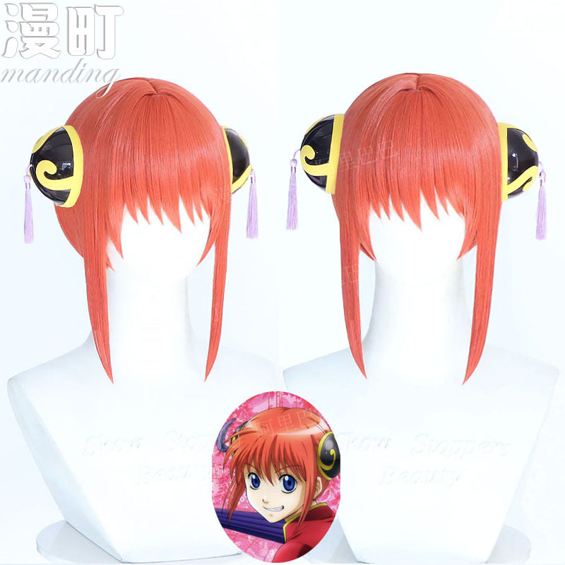 Kagura Cosplay Wig from Gintama  Orange Anime Wig with Hair Bun Accessories