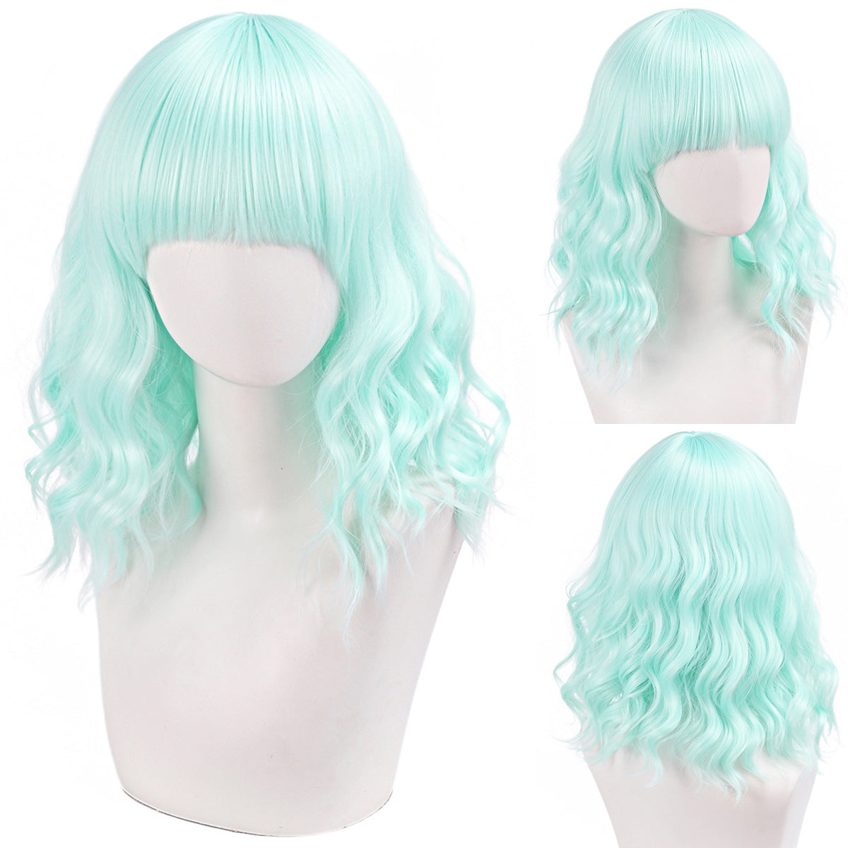 Short Wavy Curly Cosplay Wig – Straight Bangs Multi-Color Styles