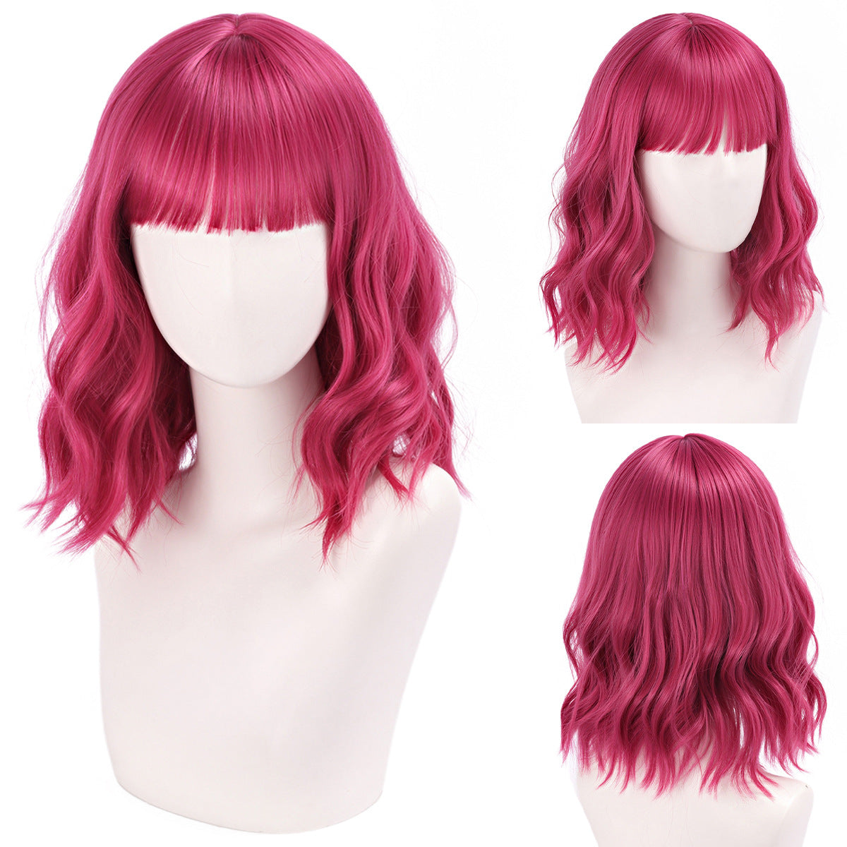 Short Wavy Curly Cosplay Wig – Straight Bangs Multi-Color Styles