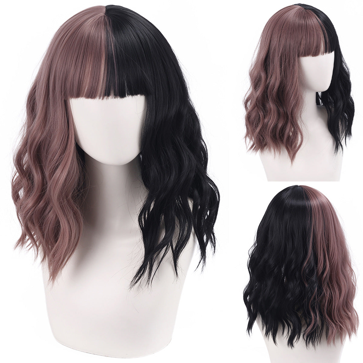 Short Wavy Curly Cosplay Wig – Straight Bangs Multi-Color Styles