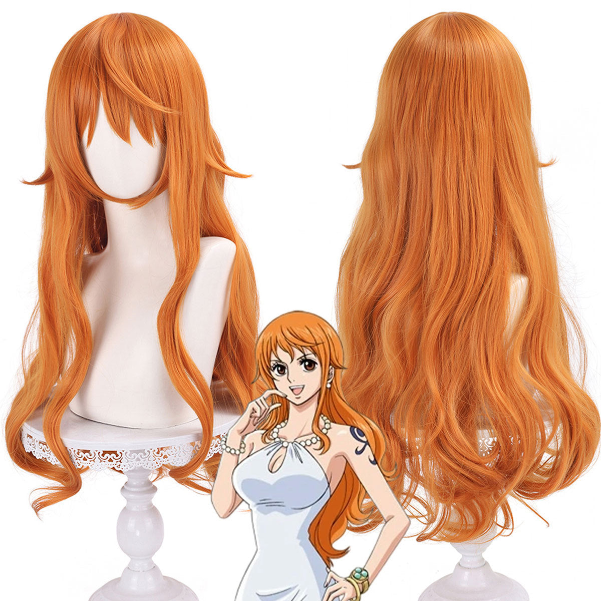 One Piece Nami Cosplay Wig – Orange 65cm Long Curly Hairstyle