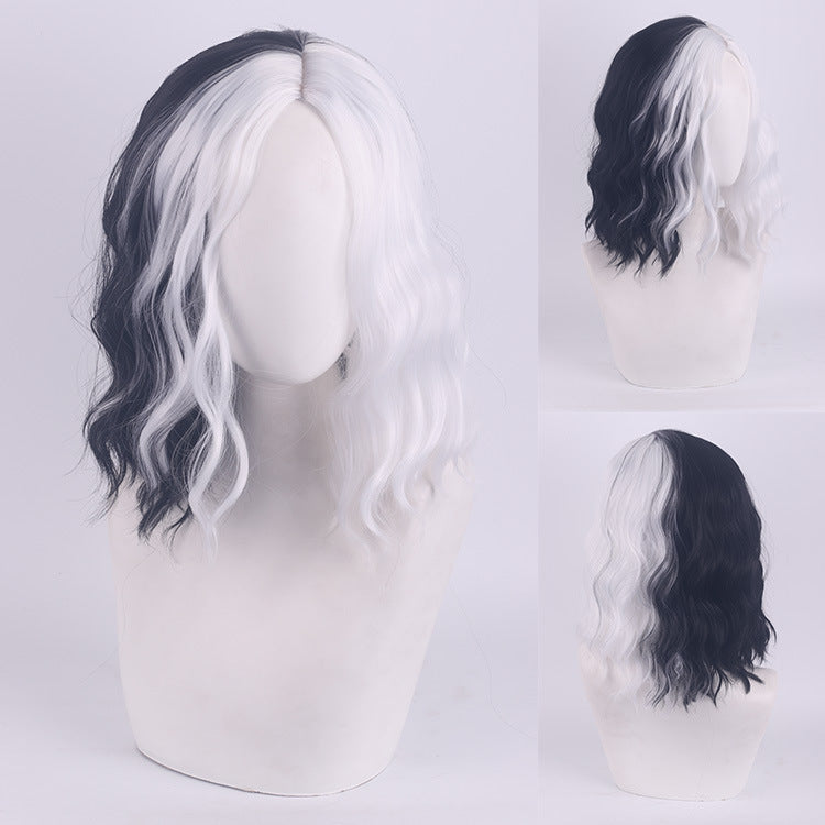 101 Dalmatians Cruella de Vil Cosplay Wig – Black & White Short Curly Style