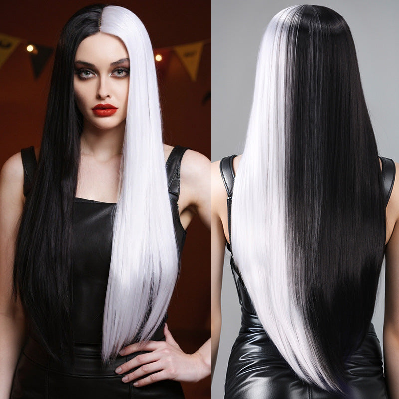 101 Dalmatians Cruella de Vil Cosplay Wig – Black & White Short Curly Style