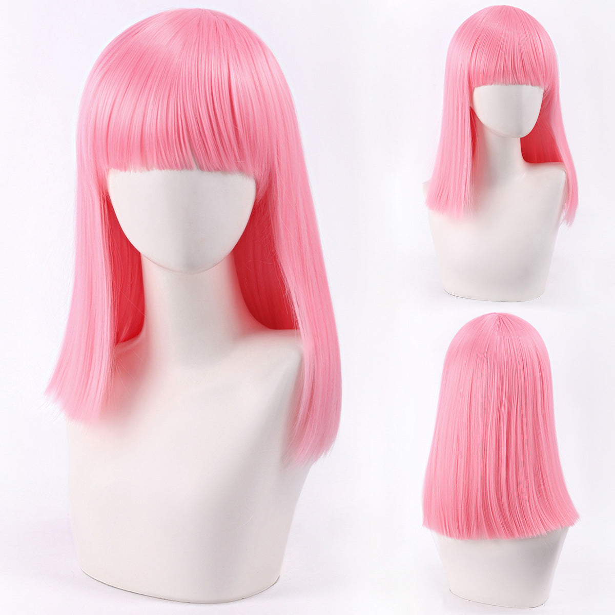 Short Bob Cosplay Wig – Multi-Color Straight Shoulder-Length Style with Blunt Bangs