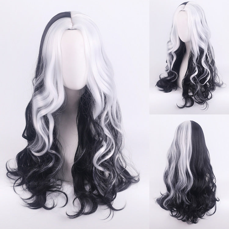 101 Dalmatians Cruella de Vil Cosplay Wig – Black & White Short Curly Style