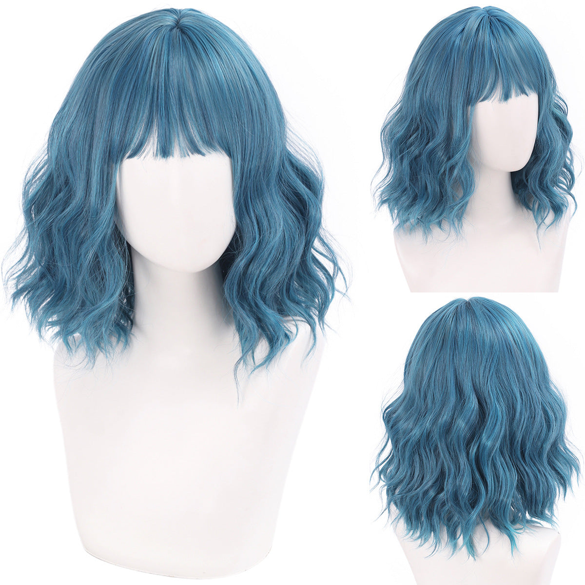 Short Wavy Curly Cosplay Wig – Straight Bangs Multi-Color Styles