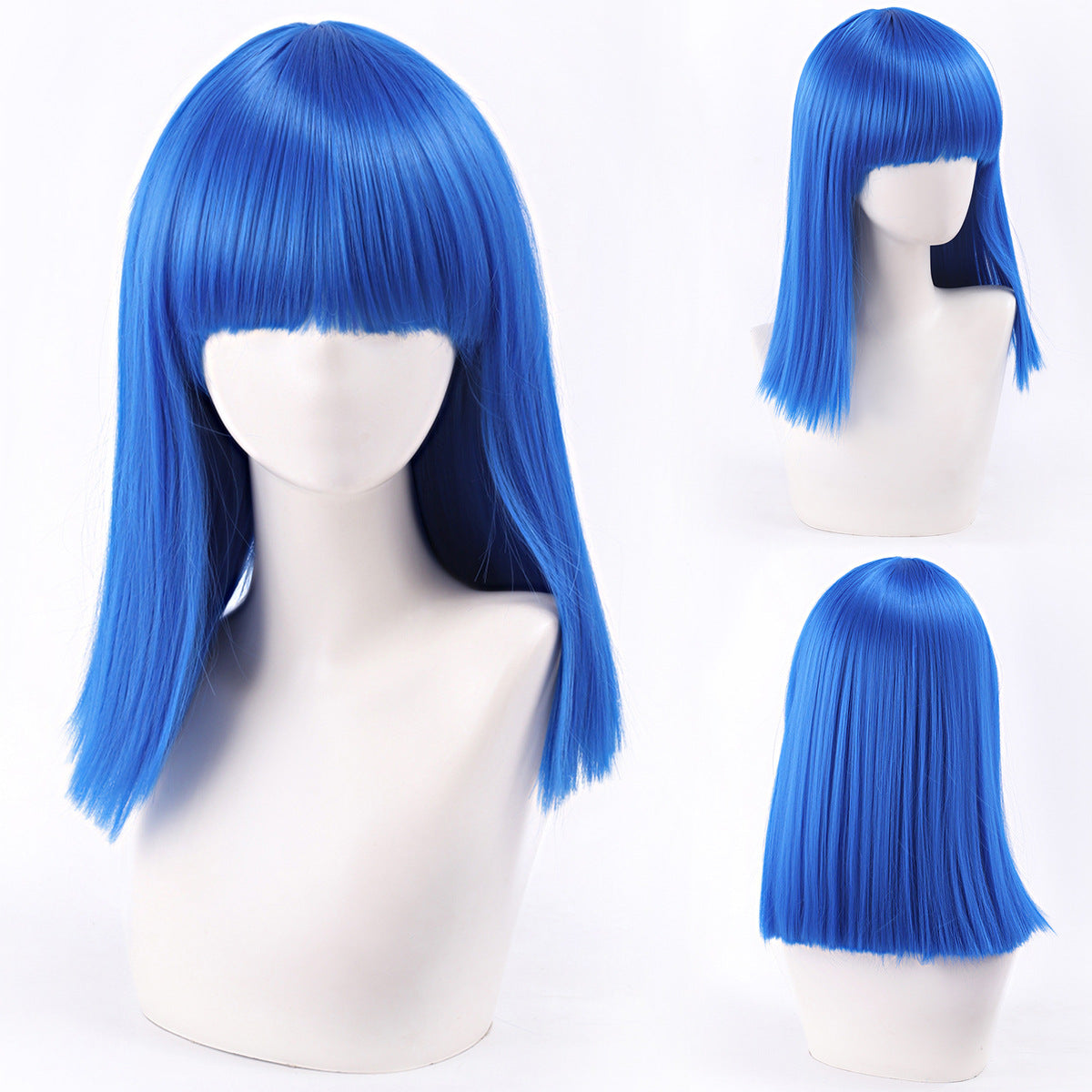 Short Bob Cosplay Wig – Multi-Color Straight Shoulder-Length Style with Blunt Bangs