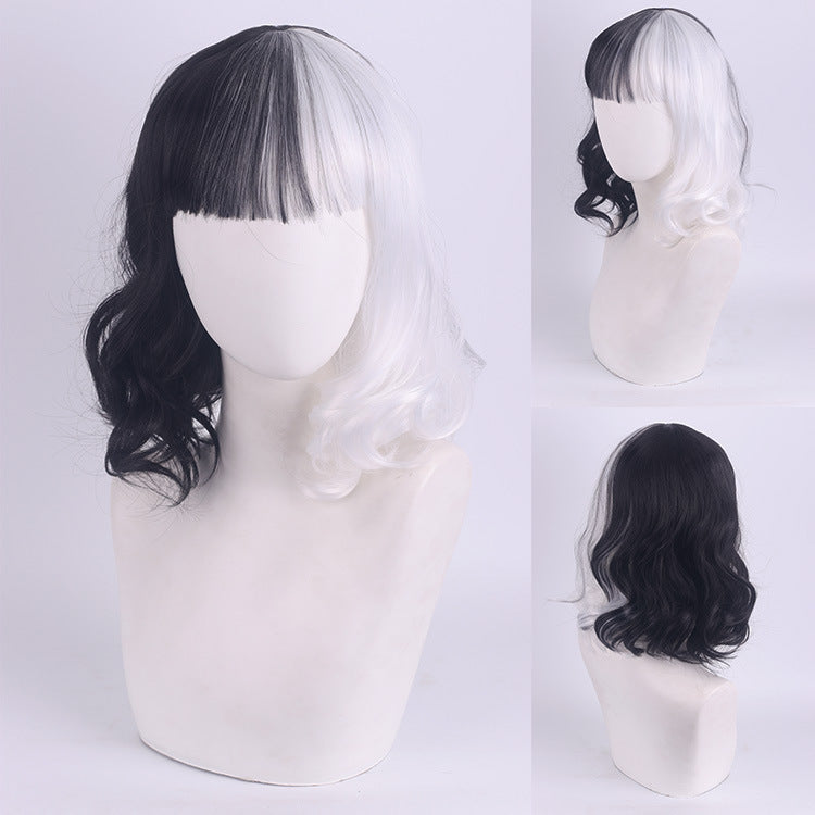 101 Dalmatians Cruella de Vil Cosplay Wig – Black & White Short Curly Style