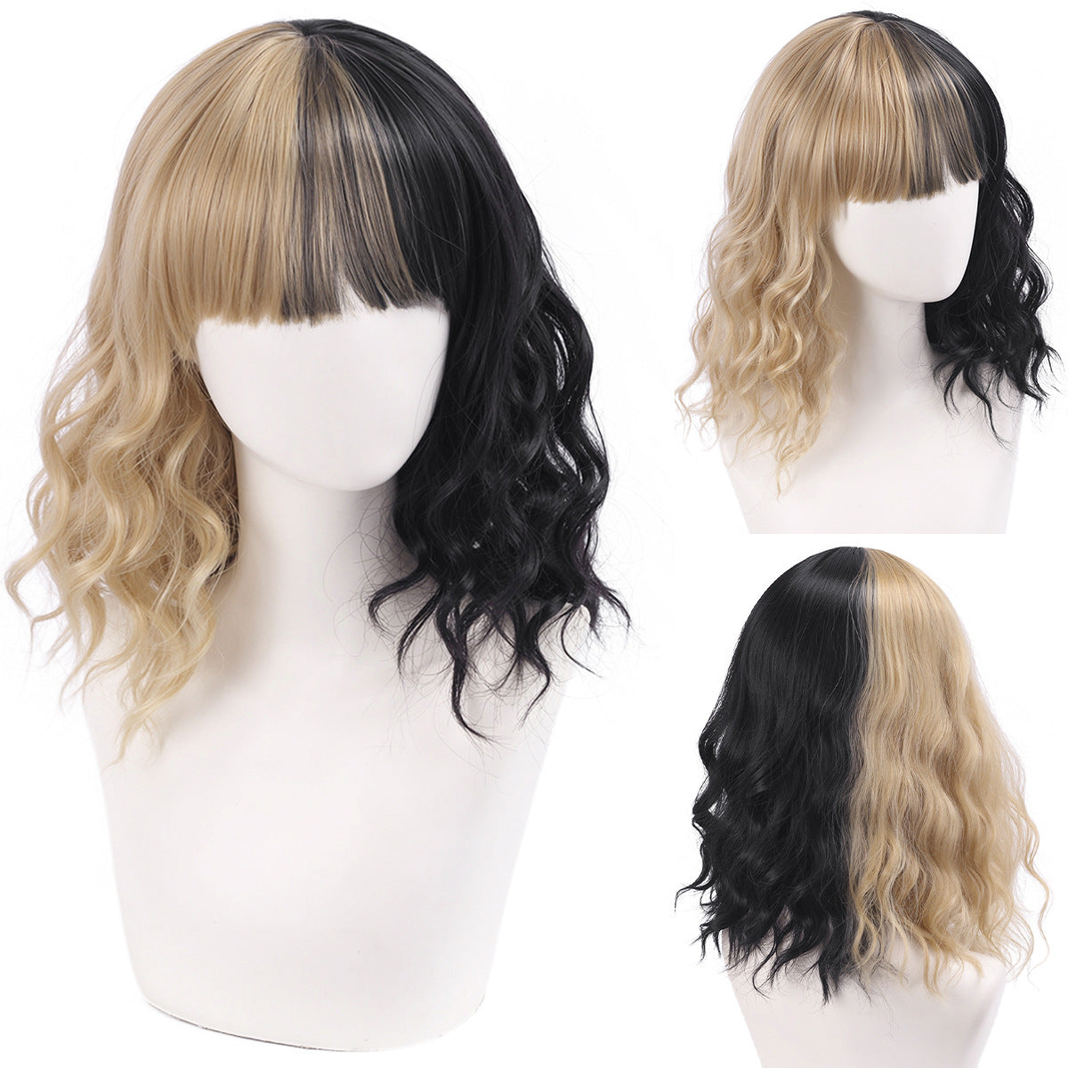 Short Wavy Curly Cosplay Wig – Straight Bangs Multi-Color Styles