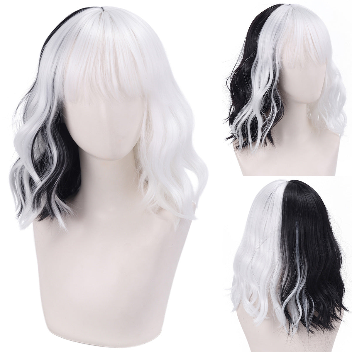 Short Wavy Curly Cosplay Wig – Straight Bangs Multi-Color Styles