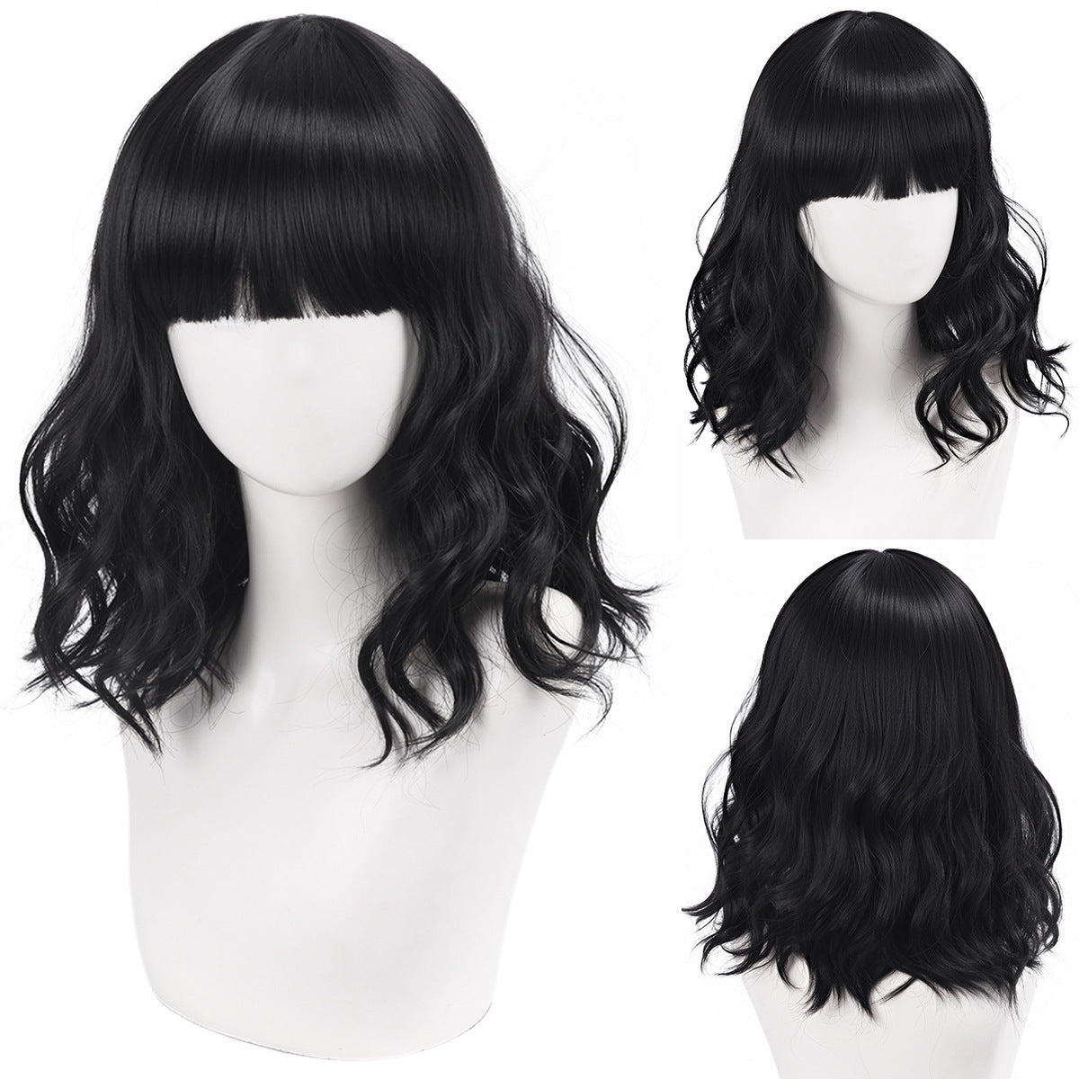 Short Wavy Curly Cosplay Wig – Straight Bangs Multi-Color Styles