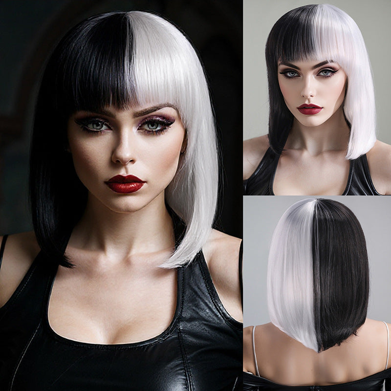 101 Dalmatians Cruella de Vil Cosplay Wig – Black & White Short Curly Style