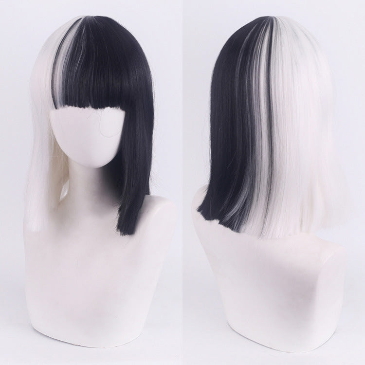 101 Dalmatians Cruella de Vil Cosplay Wig – Black & White Short Curly Style