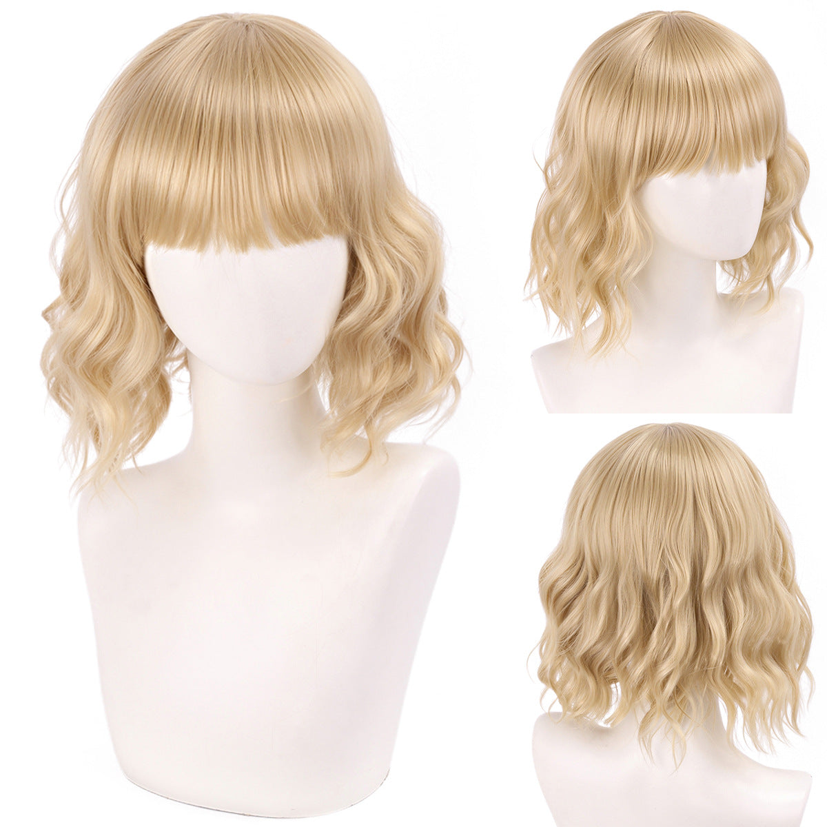 Short Wavy Curly Cosplay Wig – Straight Bangs Multi-Color Styles
