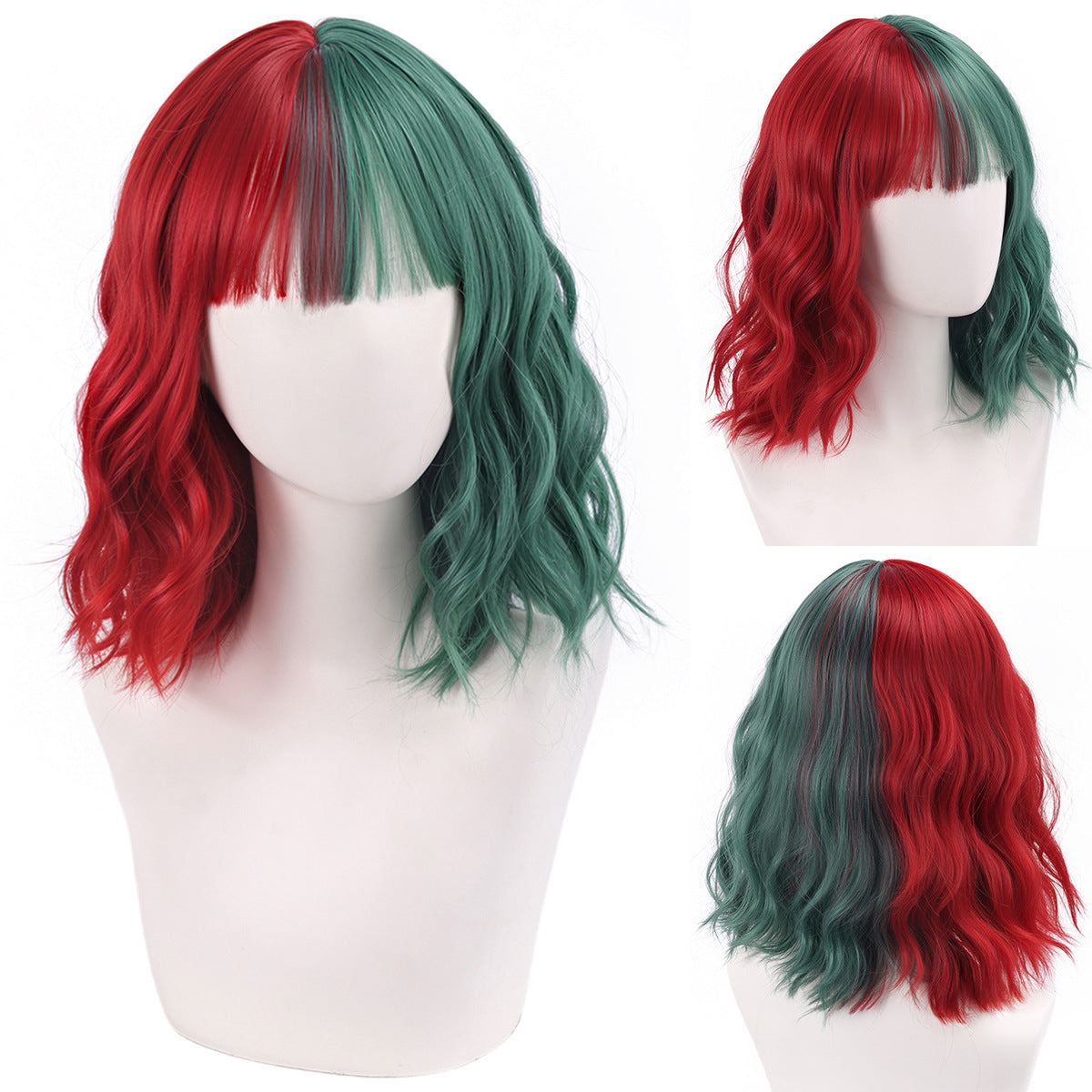 Short Wavy Curly Cosplay Wig – Straight Bangs Multi-Color Styles