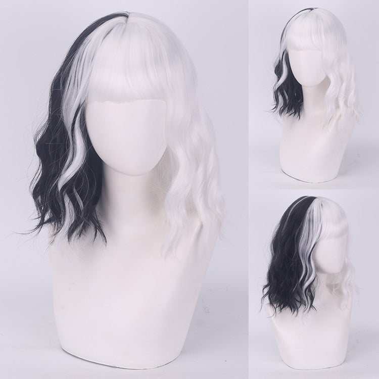 101 Dalmatians Cruella de Vil Cosplay Wig – Black & White Short Curly Style