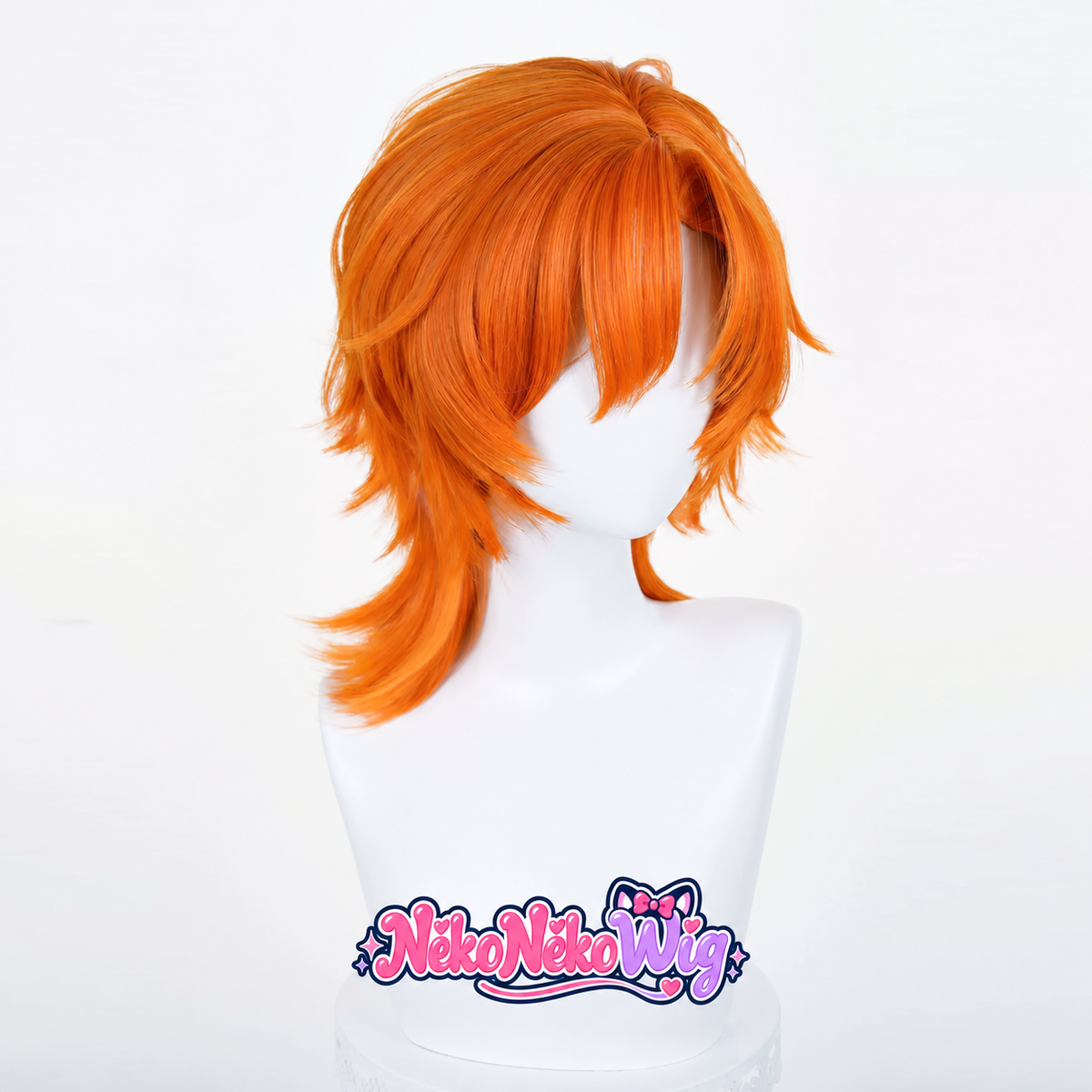 Nick Wilde orange layered wolf-cut cosplay wig with longer nape on a mannequin