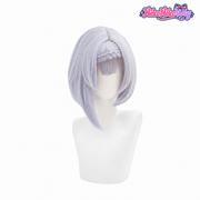 Noelle cosplay wig in silver lavender with straight bangs and a braided front detail, front view